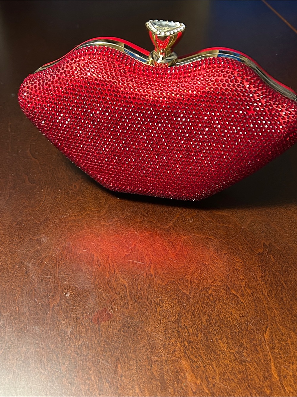 Red Crystal Lip Clutch Evening Handbag